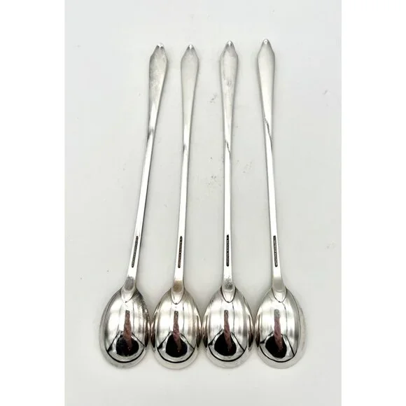 Tiffany & Co Clinton Pattern Sterling Silver Iced Tea Spoons Set Of 4 - Picture 4 of 10